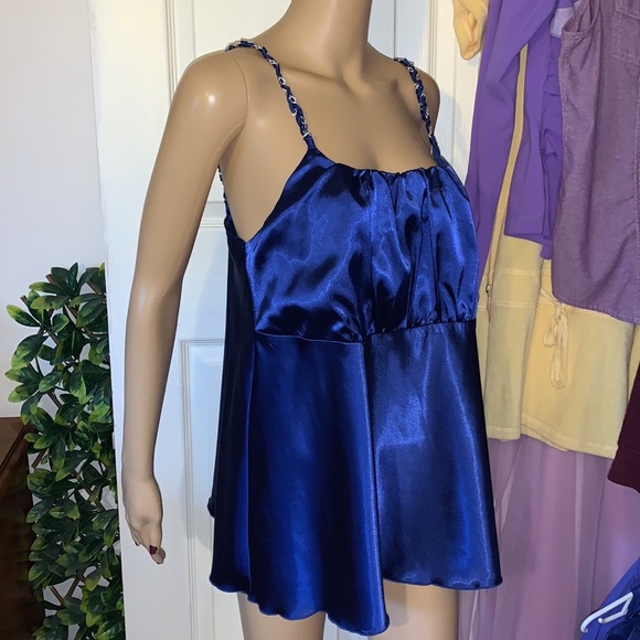 Blue Satin square neckline Empire babydoll cami tank TUNIC top XL - Picture 10 of 11